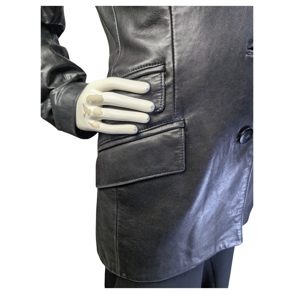 Vintage 90s Danier Minimalist Black Lamb Leather Blazer Jacket | Size M/L - Picture 7 of 9
